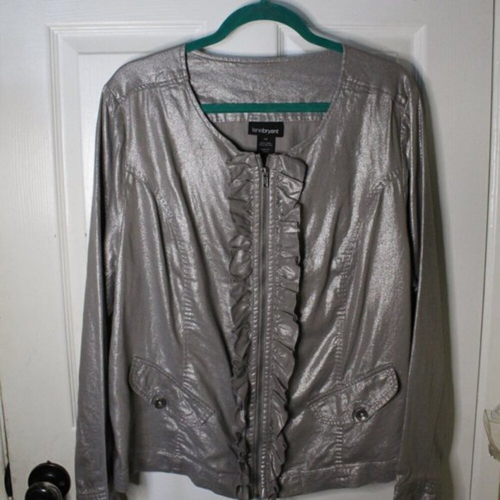 Lane Bryant Ruffles Blazer size 20 Gray Metallic
